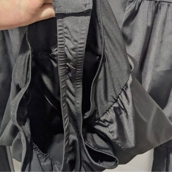 Lulus | Selby Black Satin Bell Sleeve Surplice Bodysuit in Black - Picture 10 of 11